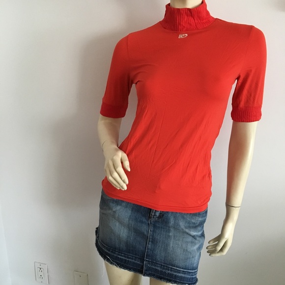 🔴 Vtg orange Zara turtleneck short sleeved top - Picture 2 of 8